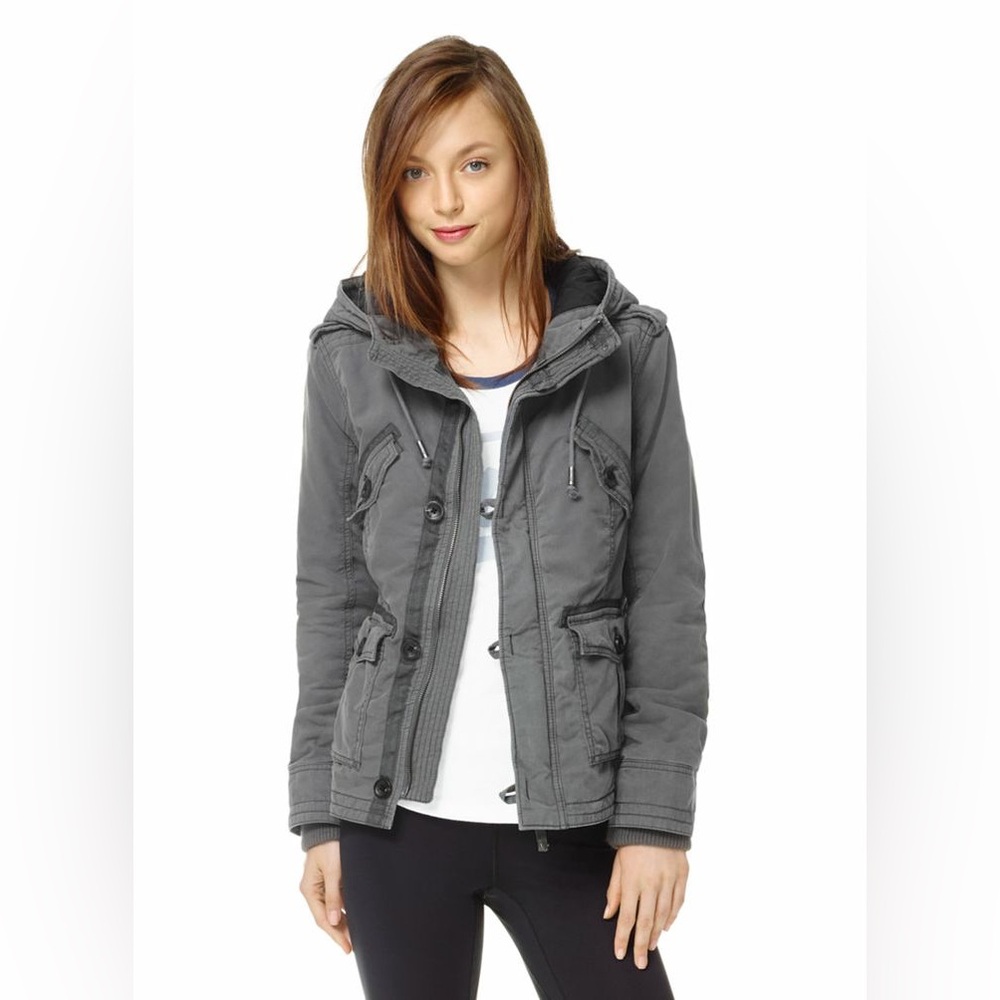 Aritzia TNA Platoon Military Utility Hooded Jacket Dark Grey Size Small